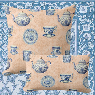 Almofada Azul Vintage Branco Chinoiserie Damasco Bege Desbo
