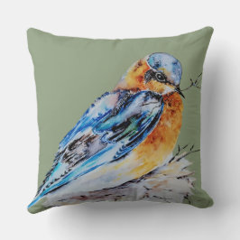 Almofada Azulão Elegante Aquarela Natureza