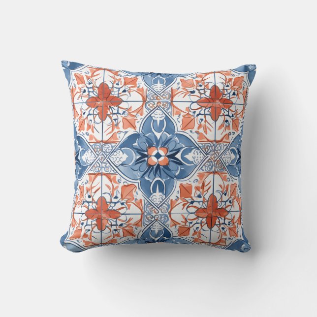 Almofada Azulejo Antigo Floral Personalizado (Frente)