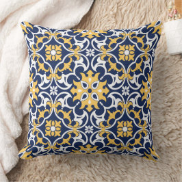 Almofada Azulejo arabesque marroquino branco-azul intricist