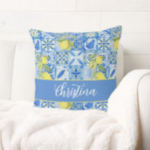 Azulejo Azul Francês Padrão de Limão Monograma