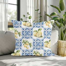 Almofada Azulejo Azul Francês País Padrão de Limão