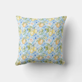 Almofada Azulejo Azul Siciliano Italiano Limão Amarelo Aqua