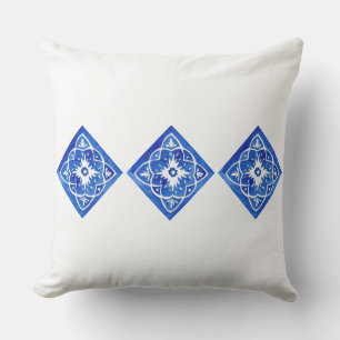 Almofada Azulejo Branco e Azul do Mediterrâneo Grande Exter