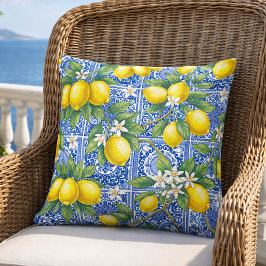 Almofada Azulejo de água-forte de estilo francês azul-limão