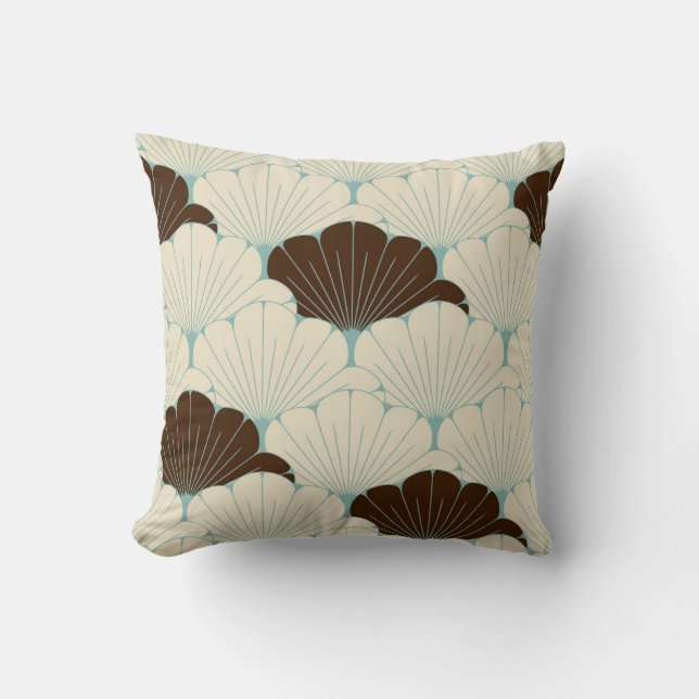 Almofada Azulejo de Folhagem Azul do Estilo Japonês (Frente)
