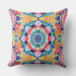 Almofada Azulejo de Mandala em rosa, chá e amarelo