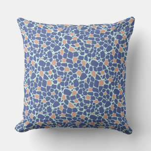 Almofada Azulejo de padrão abstrato bege azul mosaico retrô