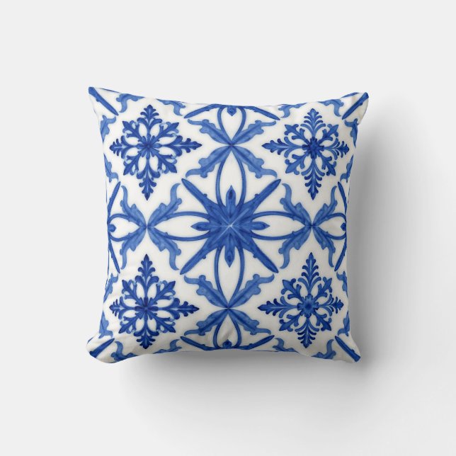 Almofada Azulejo de Telha Floral Azul Branco (Frente)