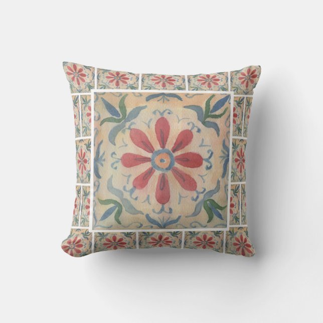 Almofada Azulejo Decorativo Boho (Floral) (Frente)