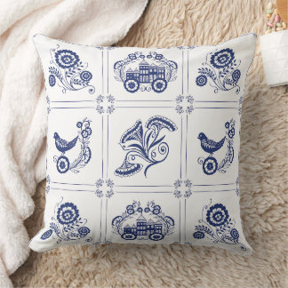Almofada Azulejo Floral e Pássaro Clássico Holandês Delft A