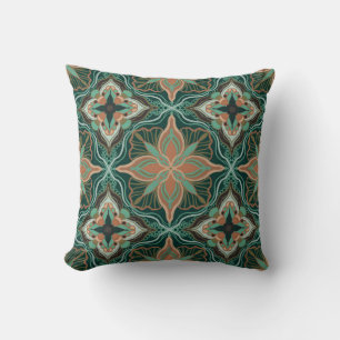 Almofada Azulejo Floral Turquesa Marroquino Aquarela