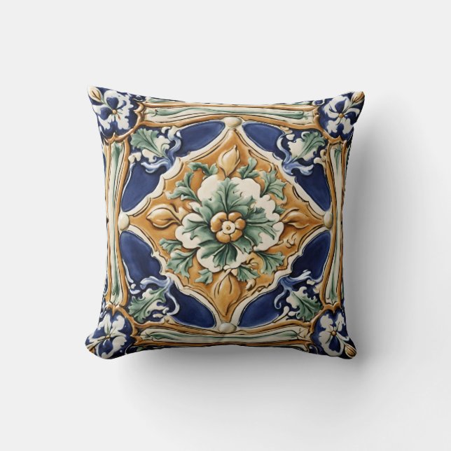 Almofada Azulejo italiano, floral, majolica (Frente)