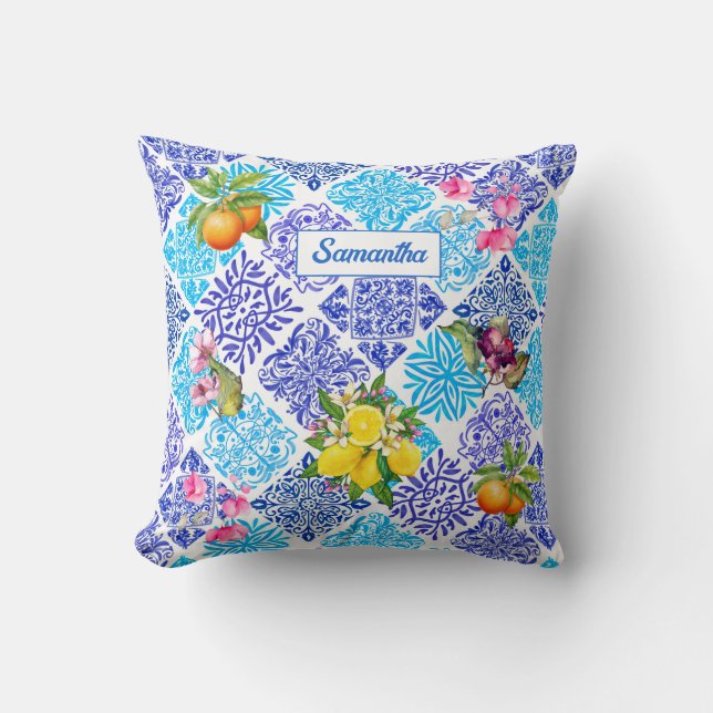 Almofada Azulejos de azulejo do Mediterrâneo, de citrinos s (Frente)