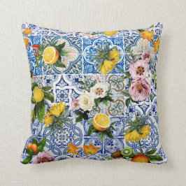 Almofada Azulejos do estilo Siciliano com flores e limão