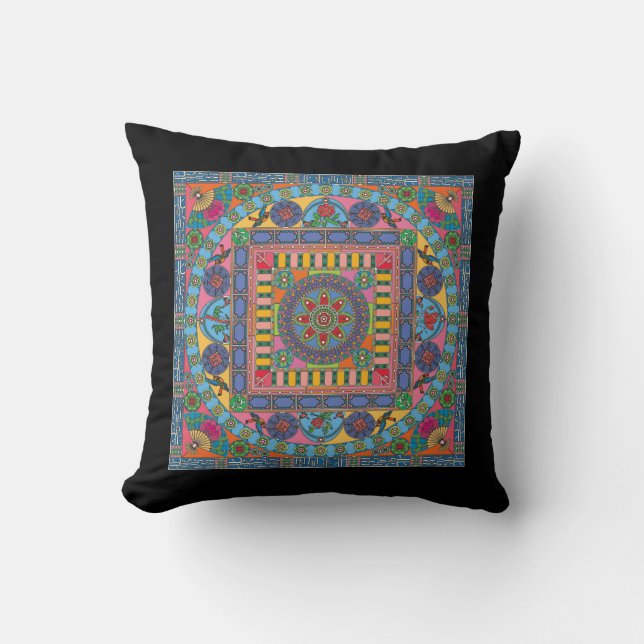 Almofada Azulejos Mah Jongg Travesseiro Mandala (Frente)