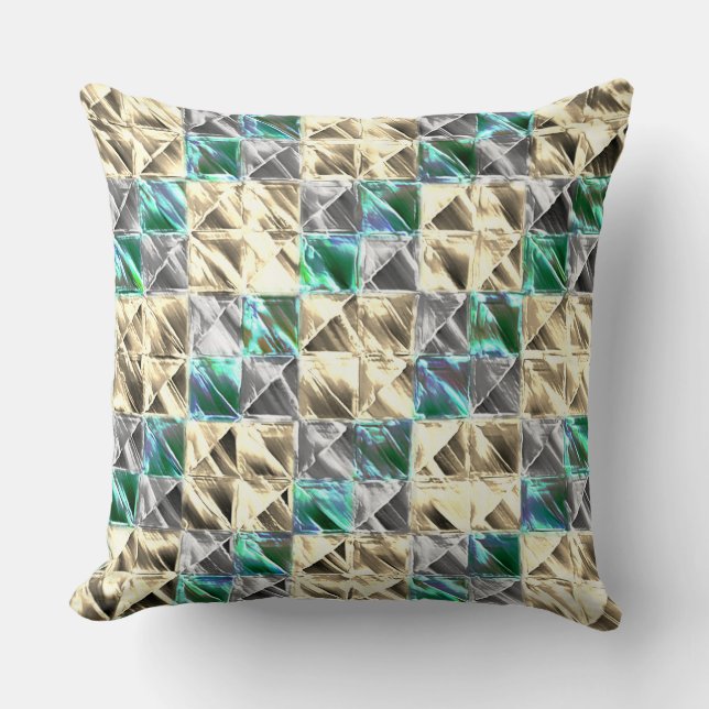 Almofada Azulejos ou manchas de menta, bege e prateado (Frente)