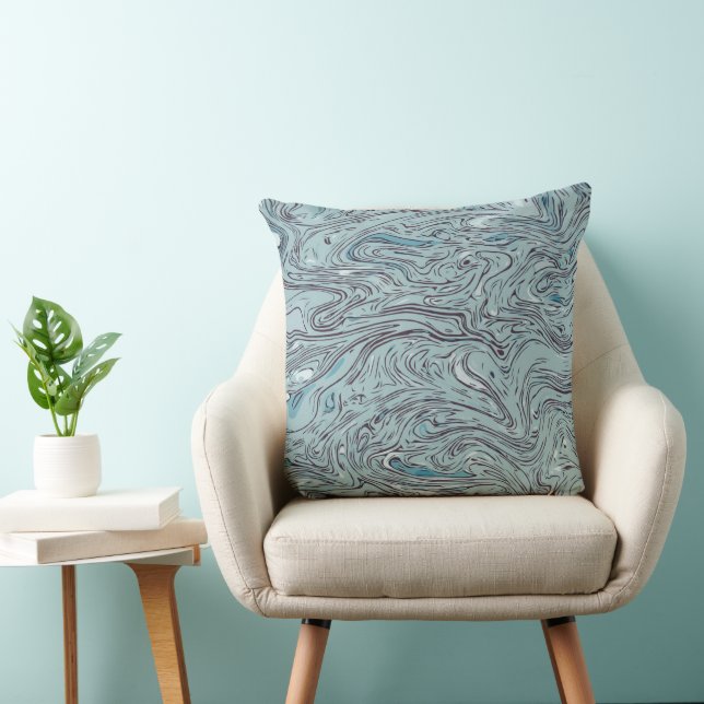 Almofada Azure Ether Marbled Fluid Art Throw Pillow (Cadeira)
