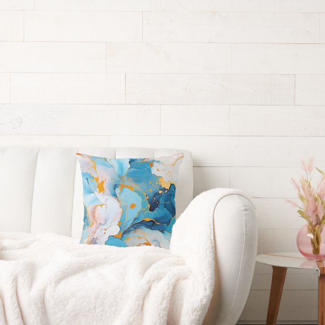 Almofada Azure Marble with Golden Splashes (Sofá)