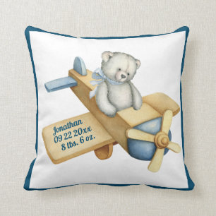 Almofada Baby Bear Airplane Watercolor Baby Boy Vintage