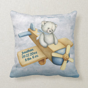 Almofada Baby Bear Airplane Watercolor Baby Boy Vintage