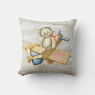Almofada Baby Bear Airplane Watercolor Baby Girl Vintage