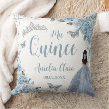 Baby Blue Floral Princess Silver Quinceañera XV