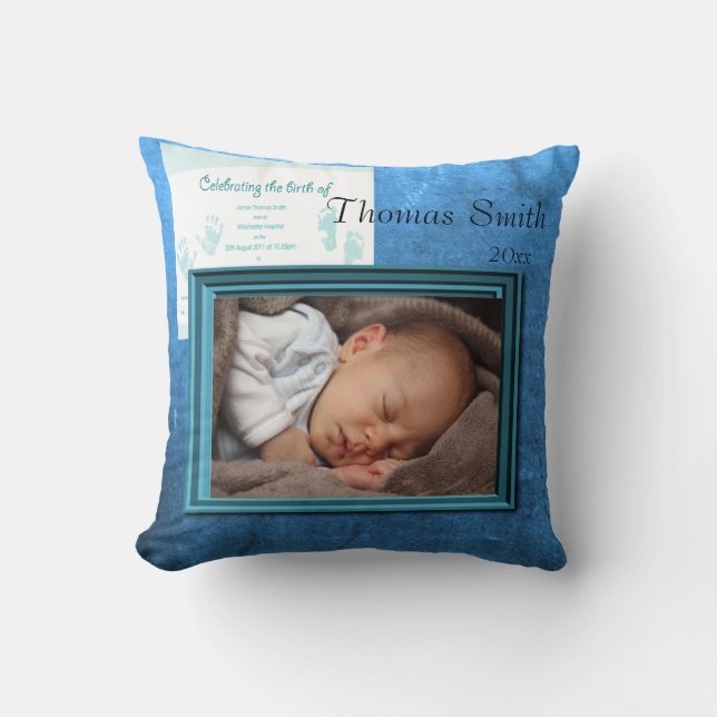 Almofada Baby Boy Birth Foto Keepsasak (Frente)
