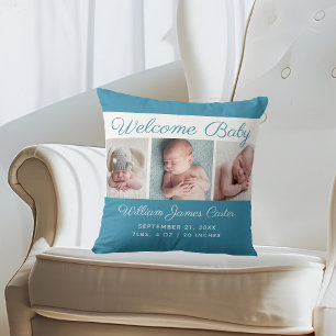 Almofada Baby Boy Blue Photo Collage Cute Newborn Keepsasae