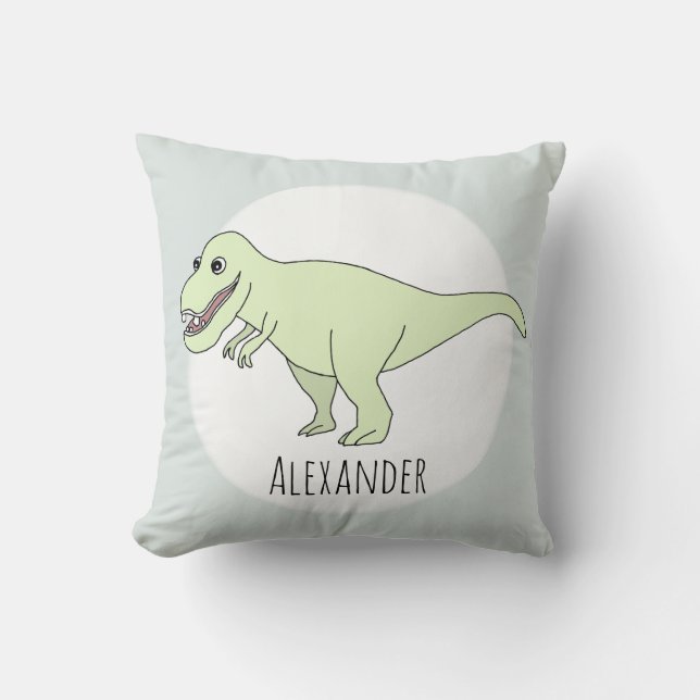 Almofada Baby Boy Doodle T-Rex Dinossauro com Nome Nursery (Frente)