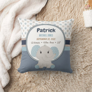 Almofada Baby Boy Elephant Personalized Name Stats