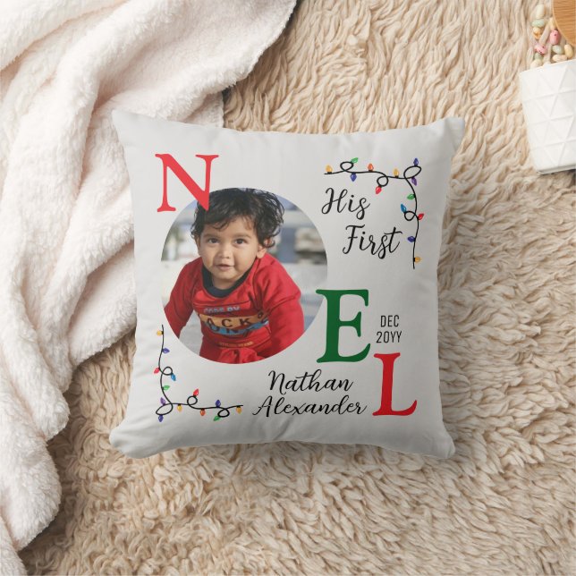 Almofada Baby Boy First Christmas Festive First Noel Photo (Cobertor)