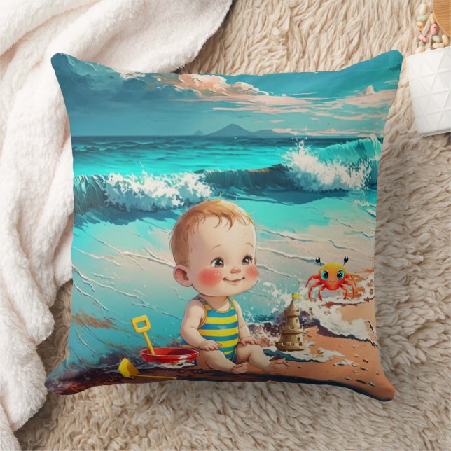 Almofada Baby Boy na Praia (Cobertor)