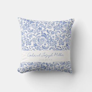 Almofada Baby Boy NAME BIRTHDATE Blue Watercolor