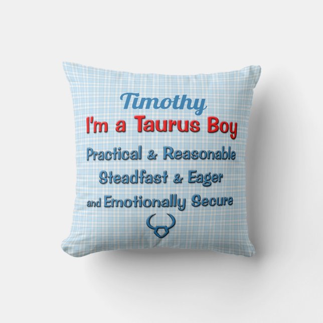 Almofada Baby Boy Taurus Zodiac Red e Blue Checks (Frente)
