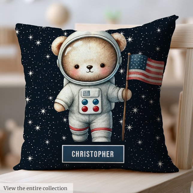 Almofada Baby Boy Travesseiro com Espaço Teddy Bear Nome Pe (Baby Boy Pillow with Space Teddy Bear Custom Name)