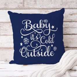 Almofada Baby É Frio Lá Fora Script Feriado Azul Marinho