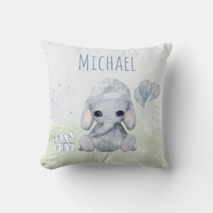 Almofada Baby Elephant Watercolor com Name Nursery
