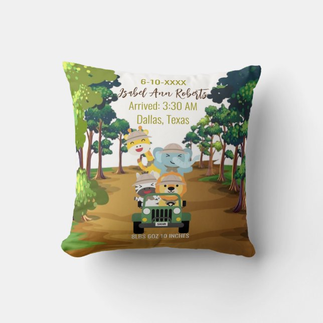 Almofada Baby Elephon Lion Jungle Zebra Giraffe Safari (Frente)