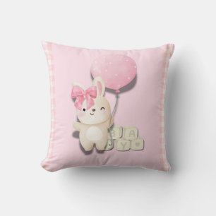 Almofada Baby Girl Bunny Nursery Impressão - Gingham Anim R