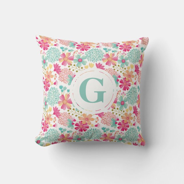 Almofada Baby Girls - Letra Floral Pattern Nursery Travesse (Frente)