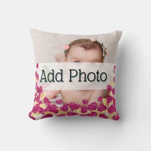 Almofada Baby Photo Pink e Dourado Glitter Heart Amor moder