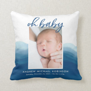 Almofada Baby Photo Stats Blue Ombre Watercolor