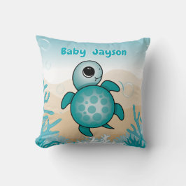 Almofada Baby Sea Turtle Birth Stats Throw Pillow