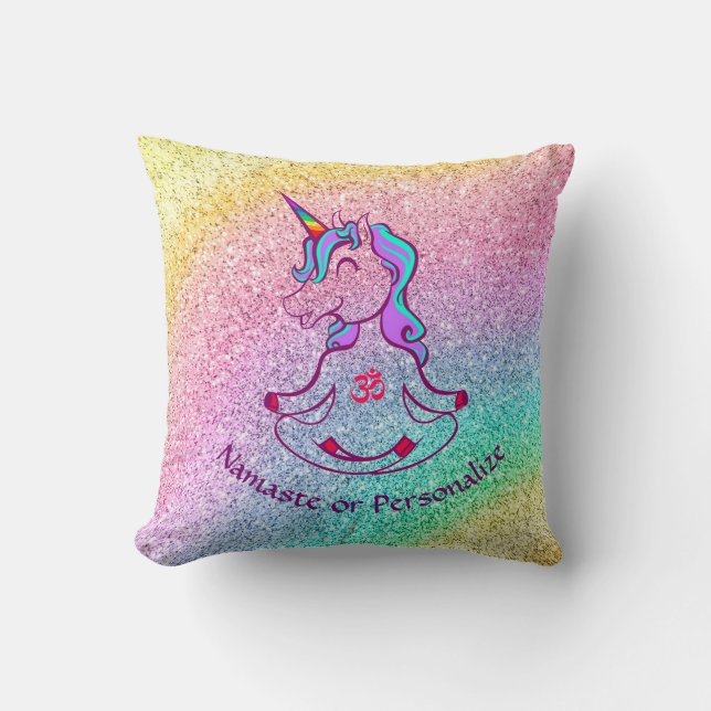 Almofada Baby Unicorn Zen Yoga Meditação Rainbow Glitter (Frente)