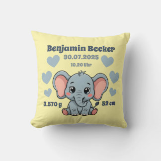 Almofada Babykissen zur Geburt - Elefant - personalisierbar