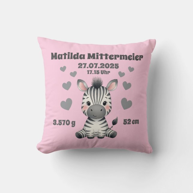 Almofada Babykissen zur Geburt - Zebra - personalisierbar - (Frente)