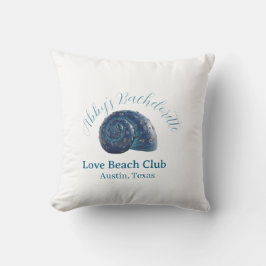 Almofada Bachelorette party beach club blue sea shell name 