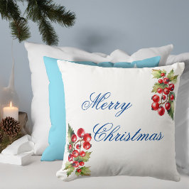 Almofada Bagas de Azevinho Branco de Natal Feliz Natal