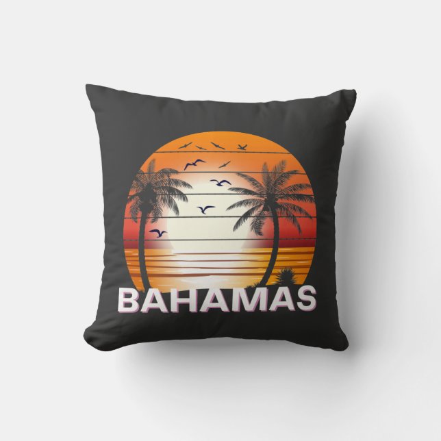Almofada Bahamas Vintage Palm Trees Summer Beach (Frente)